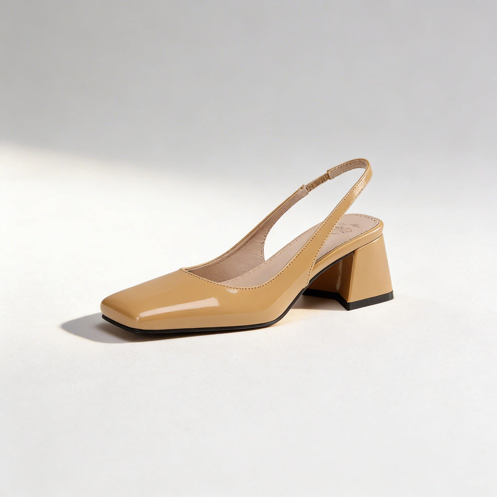 Women's Patent Square Toe Slingback Block Heels