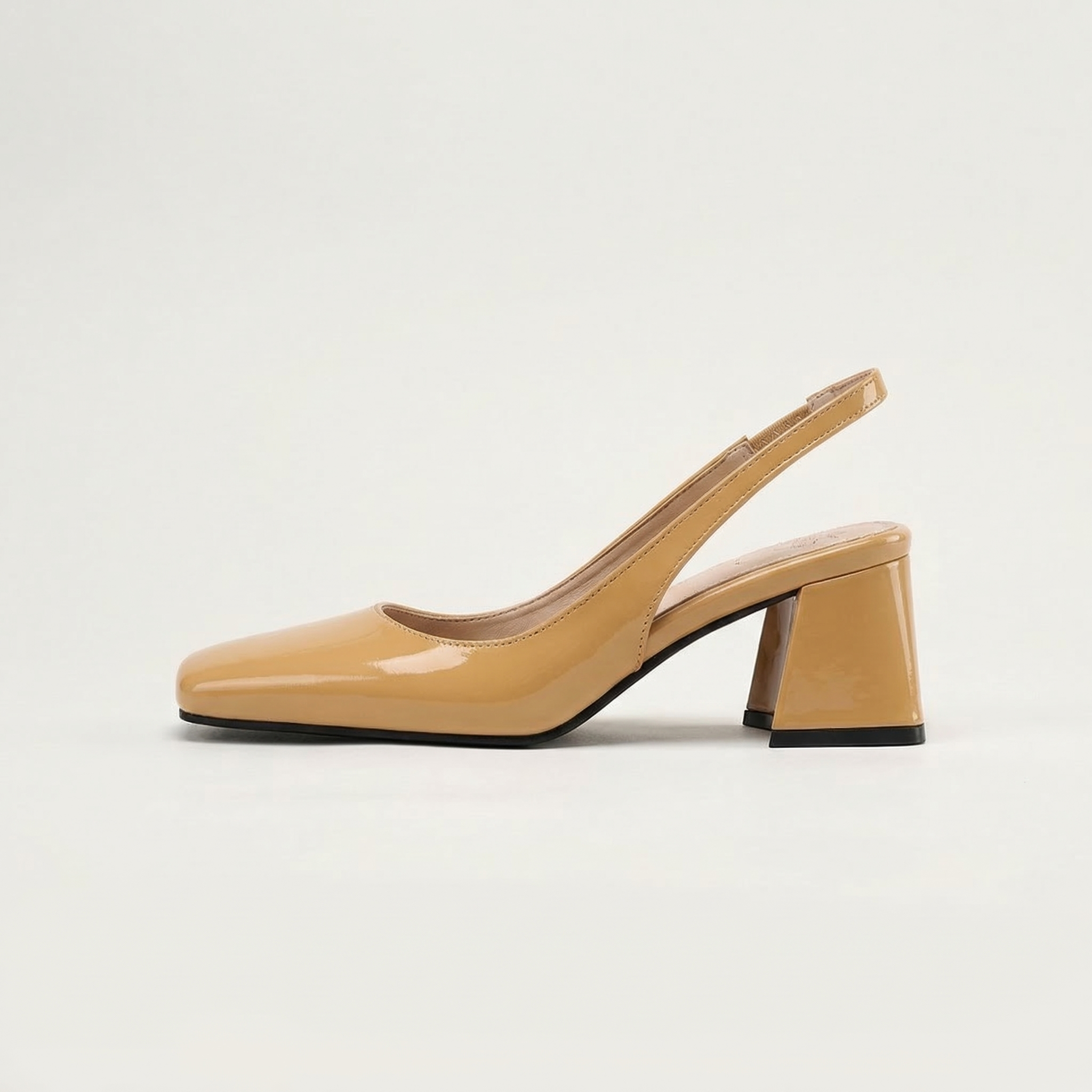 Women's Patent Square Toe Slingback Block Heels