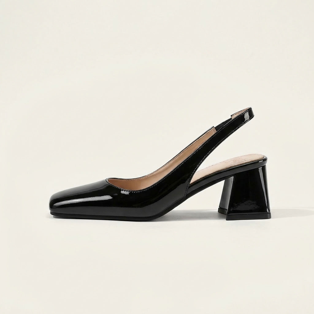 Women's Patent Square Toe Slingback Block Heels