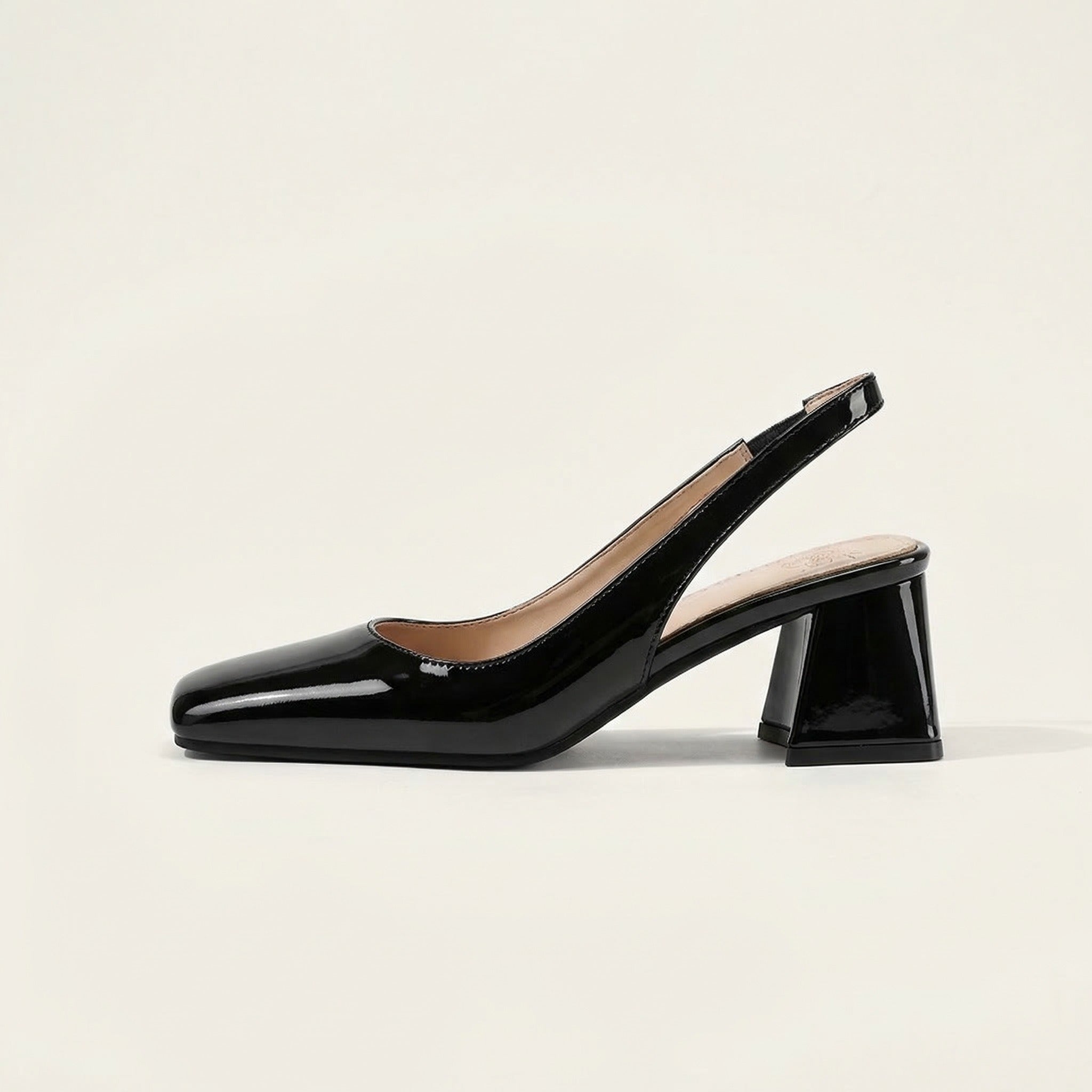Women's Patent Square Toe Slingback Block Heels
