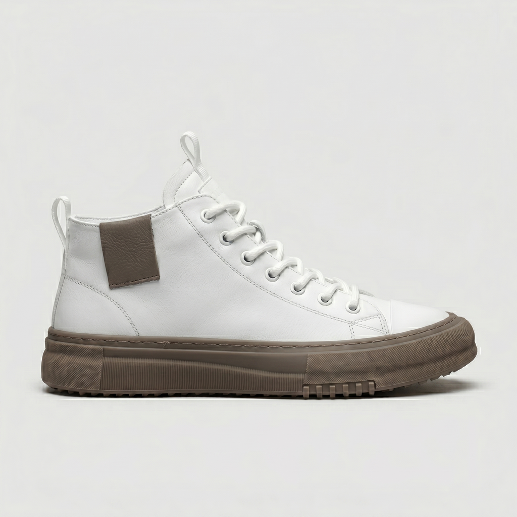 Men's Leather Mid-Top Lace-Up High Tops with Contrasting Tab