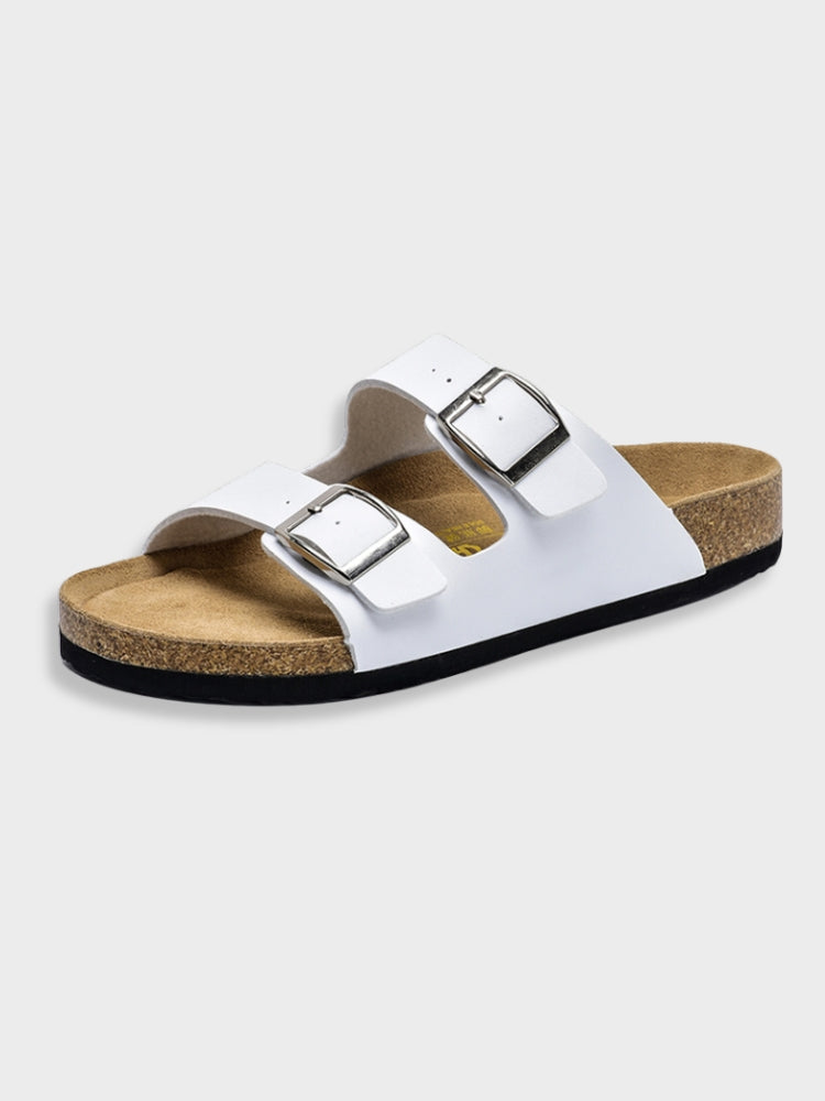 Men’s Two-Strap Buckle Sandals with Open Toe and Flat Sole